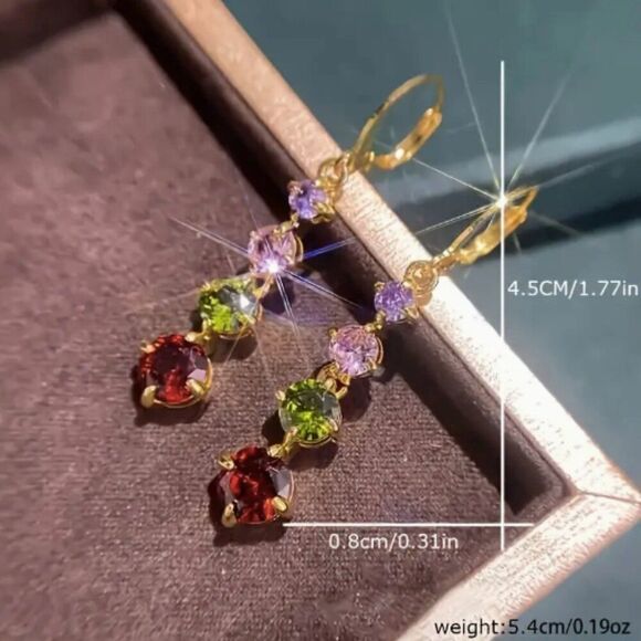 ✨Elegant Gold Plated Colored Simulated Gemstones Drop Earrings ✨ - Picture 8 of 15